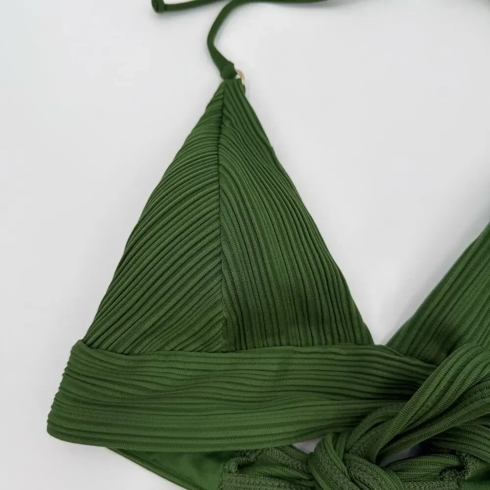 Robin Piccone Bikini Top Size Large NEW Green Lily Halter Swim Tie Back NWOT
